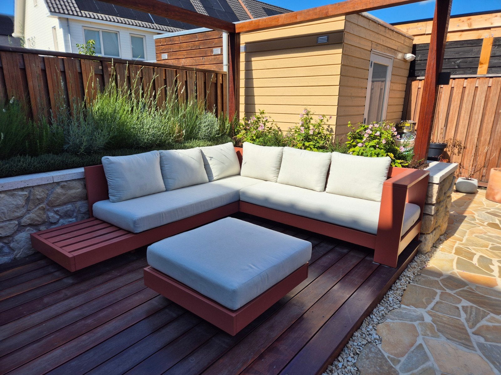Acacia Houten Loungeset met Kussens gebeitst, Tuin en Terras, Ophalen, 4 zitplaatsen, Gebruikt, Hardhout