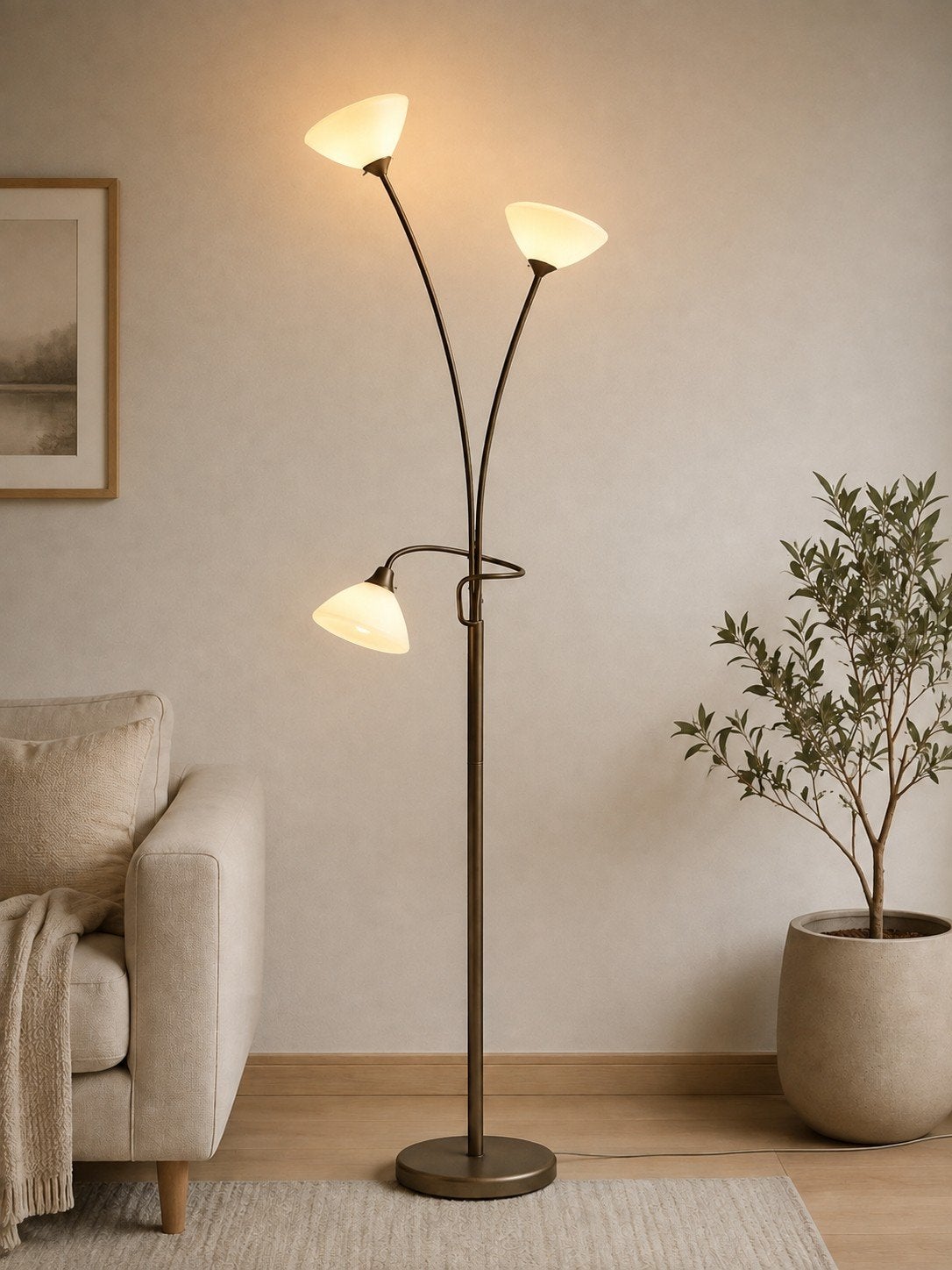 Bronzen vloerlamp 180h OPHALEN, Ophalen, Modern, Klassiek, Zo goed als nieuw, Glas