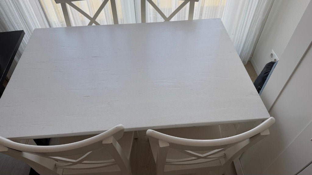 Wood table with chairs 120x80cm, Ophalen, Gebruikt, 100 tot 150 cm, Eikenhout