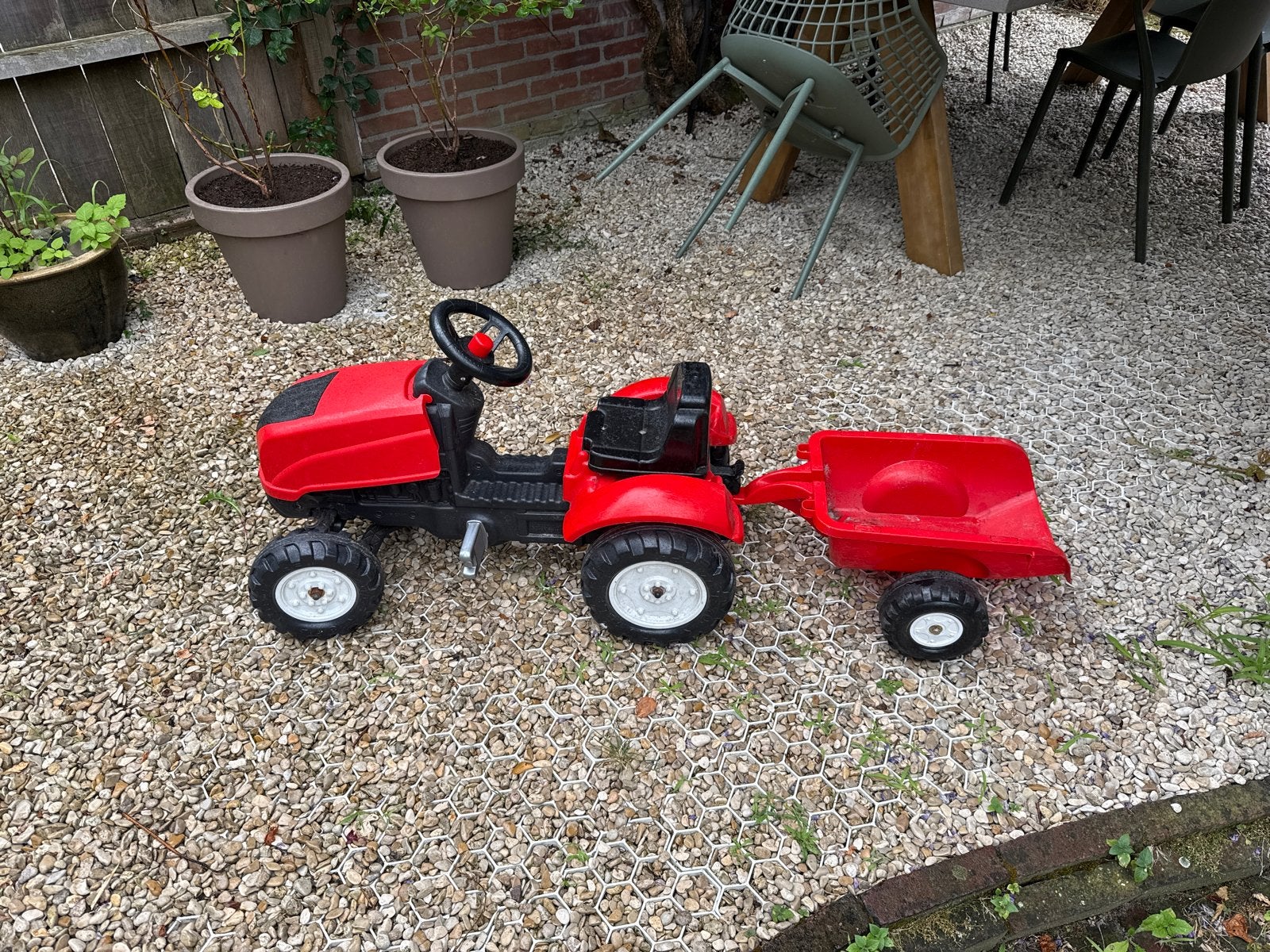 Rode traptractor met aanhanger, Ophalen, Gebruikt, Trapvoertuig