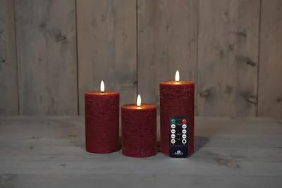 Set van 3 Intratuin LED kaarsen met bewegende vlam, Burgundy, Overige materialen, Ophalen of Verzenden, Zo goed als nieuw, Kaars