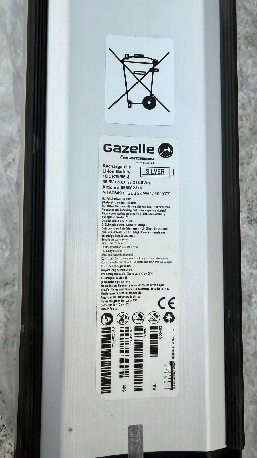 Gazelle fietsaccu 36V 8.7Ah 313Wh Silver Line, Ophalen of Verzenden, Nieuw