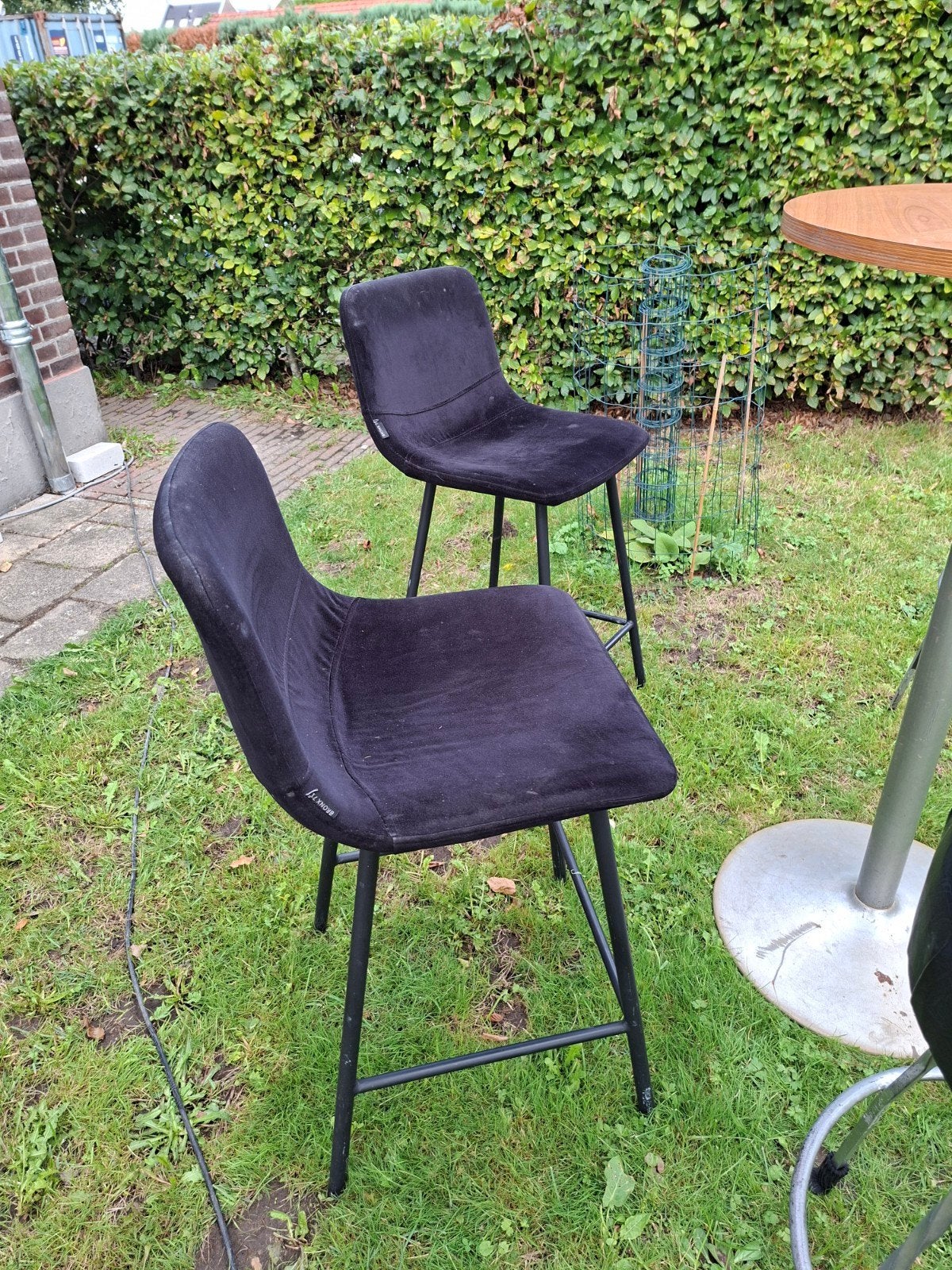 2 barkrukken met leuning, Huis en Inrichting, Ophalen, Gebruikt, 60 tot 90 cm, Hout