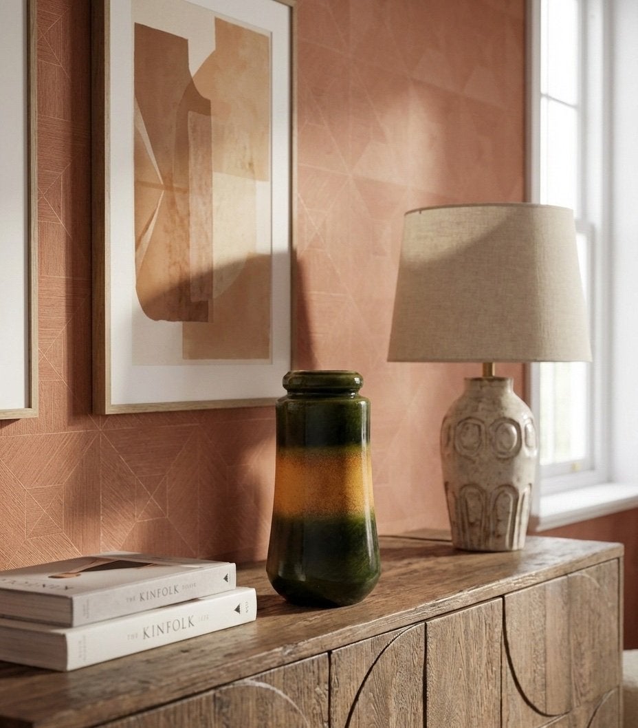 Vintage Scheurich vaas (HKliving stijl), Ophalen of Verzenden, Zo goed als nieuw, Steen/keramiek, Groen