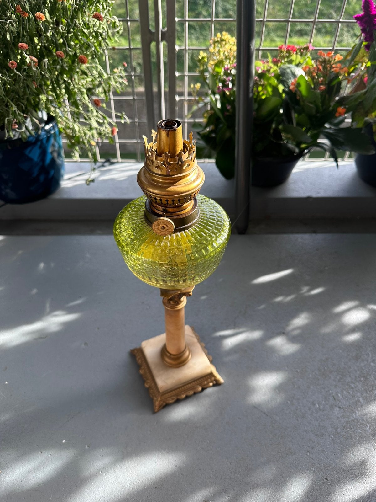 Antieke petroleumlamp – Kosmos Brenner – Prima Boheems Glas, Antiek en Kunst, Ophalen of Verzenden