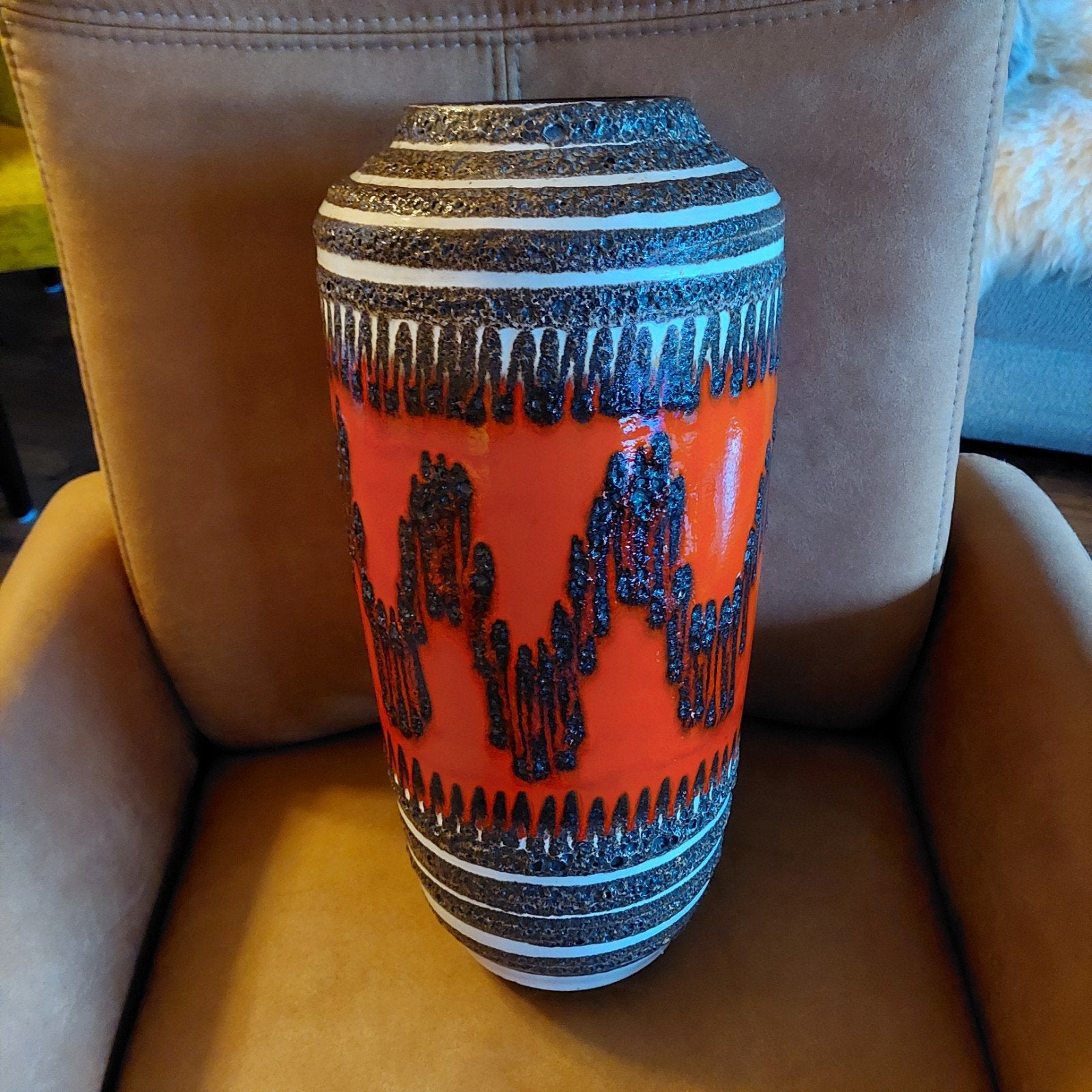 Vintage West Germany Fat Lava Vaas - Oranje/Zwart, Ophalen