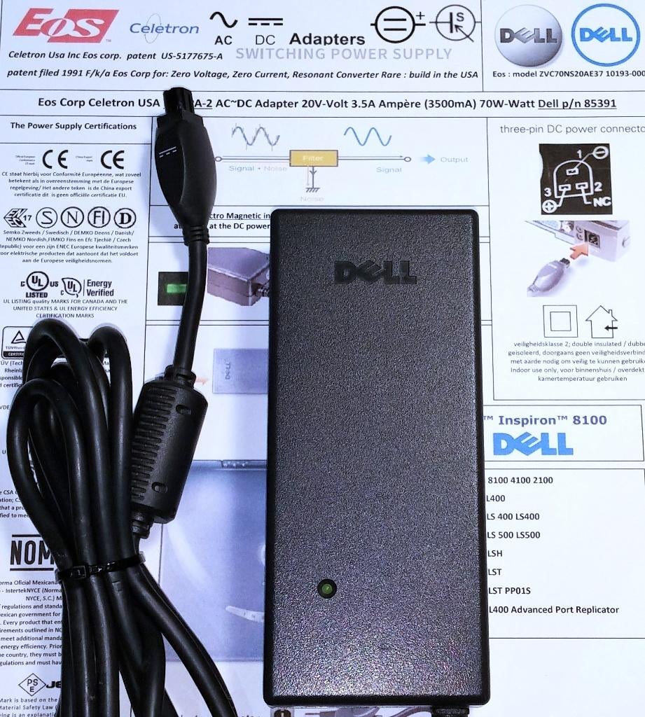 Dell PA-2 p/n 85391 Celetron USA EOS 20V 3.5A 70W 90W PEAK, Ophalen of Verzenden, Zo goed als nieuw, Dell