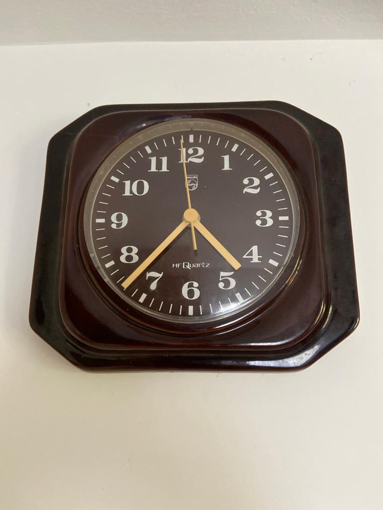 Vintage Philips HF Quartz Wandklok - Bruin, Ophalen of Verzenden