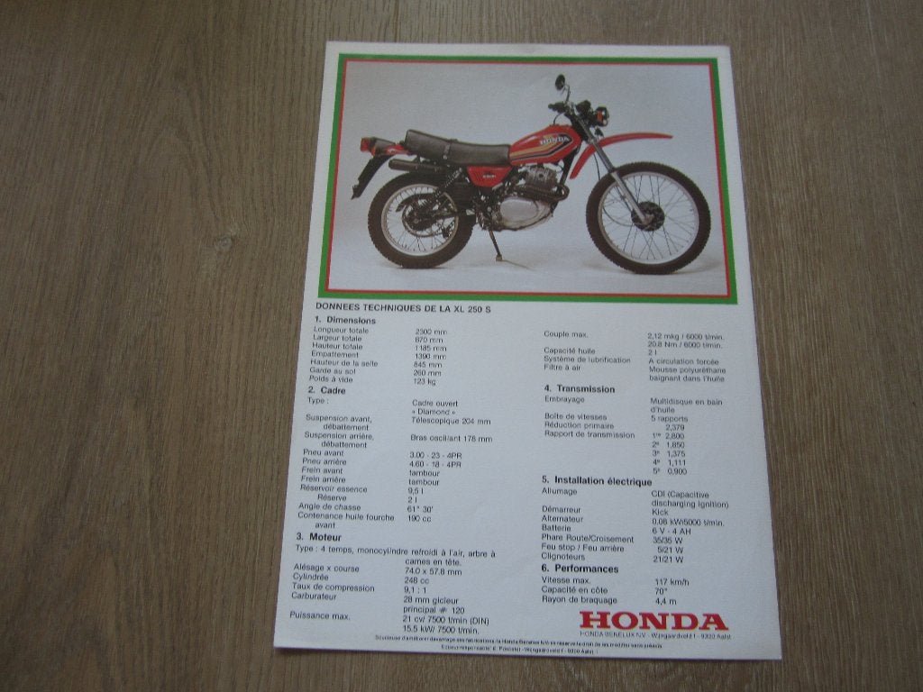 Honda XL 250 S brochure folder, Ophalen of Verzenden, Honda