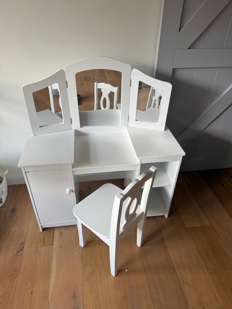Witte kaptafel met spiegel en stoeltje voor kinderen, Ophalen, Gebruikt, 50 tot 100 cm, Minder dan 100 cm