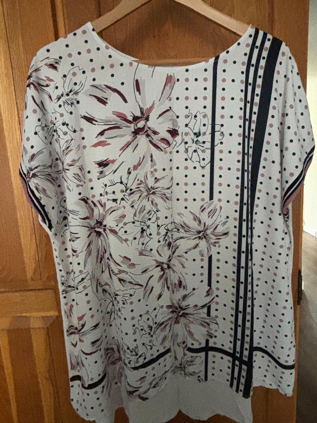 Witte blouse met bloemenprint en stippen, Wit, Maat 46/48 (XL) of groter, Ophalen of Verzenden, Zo goed als nieuw