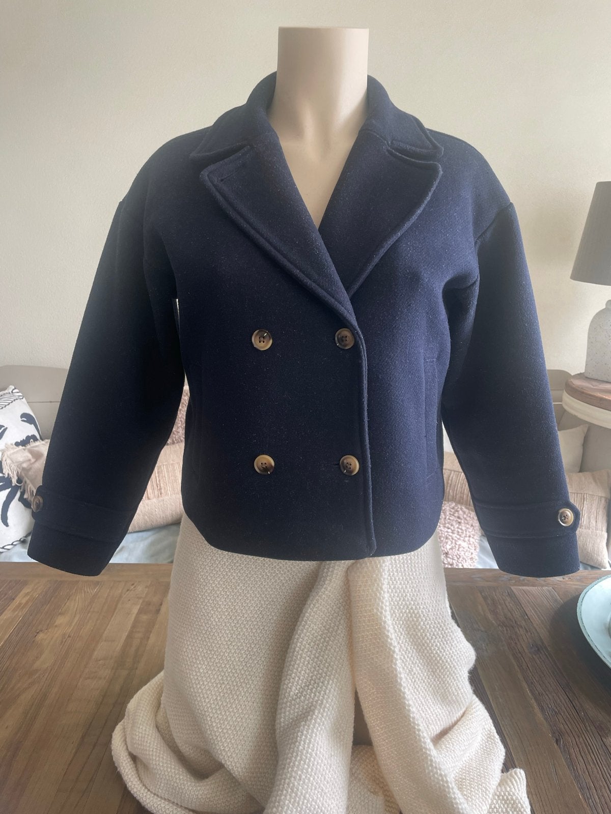 Marineblauwe Peacoat Jas Lindex Maat 146 (10-11 jaar ), Ophalen of Verzenden, Zo goed als nieuw, Meisje, Jas