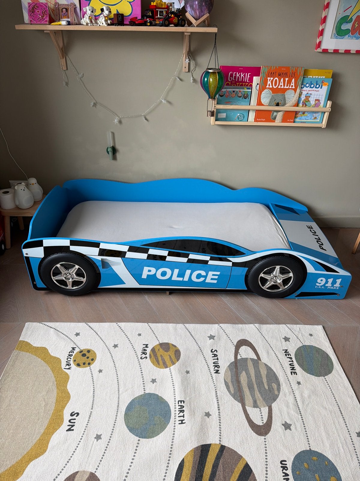 Peuterbed politieauto - Blauw kinderbed, Ophalen, Gebruikt, Blauw, Overige maten