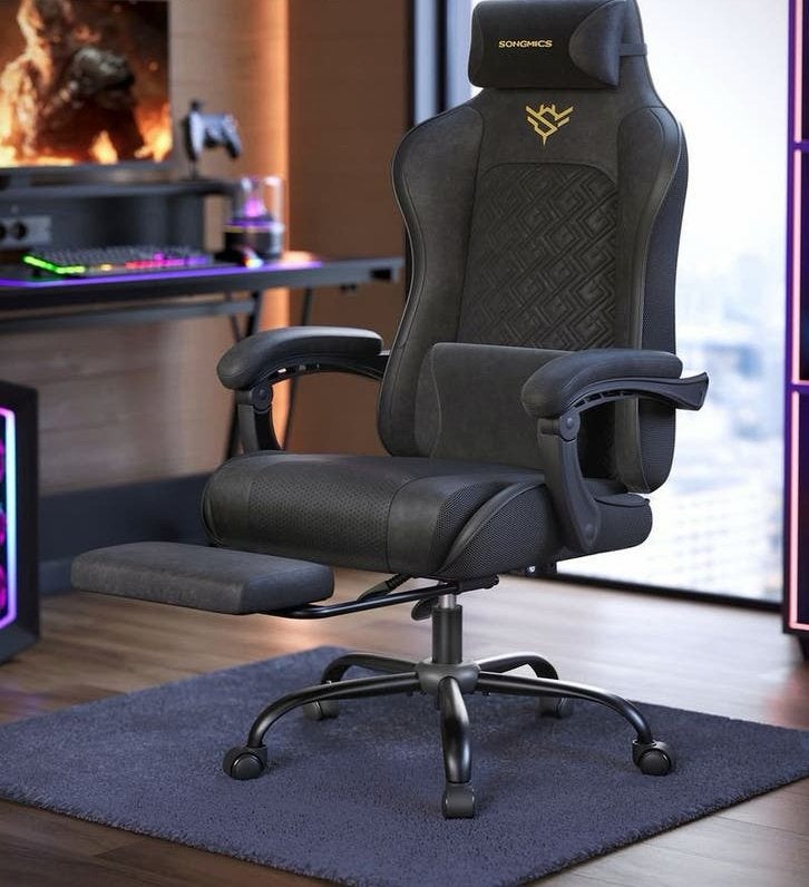 Ergonomische bureau/gaming stoel met vering en voetsteun, Ophalen of Verzenden, Gaming bureaustoel, Nieuw, Zwart