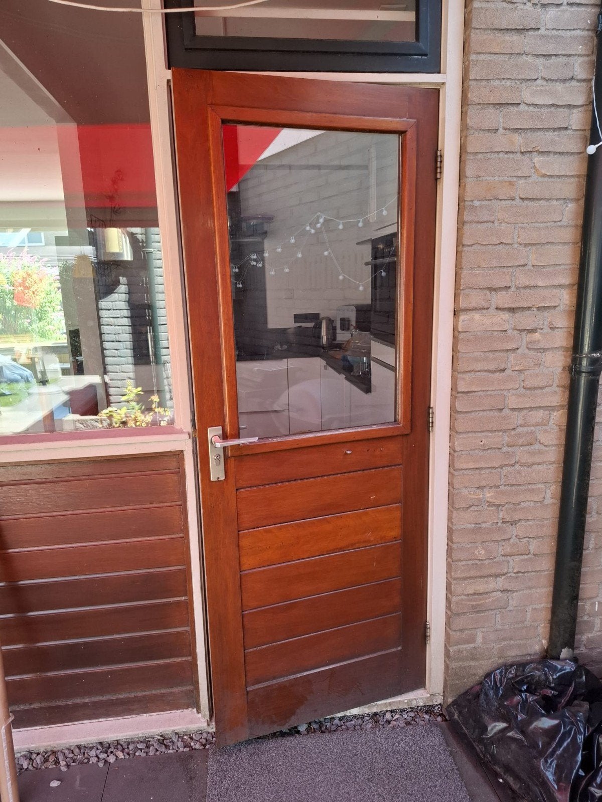Hardhouten buitendeur 201x77,5 cm, Doe-het-zelf en Verbouw, Deuren en Horren, Ophalen, Gebruikt, Buitendeur, 200 tot 215 cm