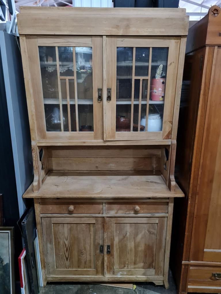 Antieke houten kast met glazen deuren 2 delig 120x47x210 cm, Ophalen