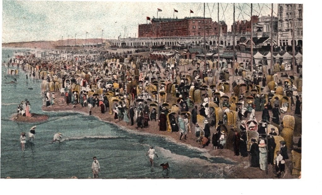 Oude Ansichtkaart Scheveningen Strand Panorama 1918, Ophalen of Verzenden, Voor 1920, Gelopen