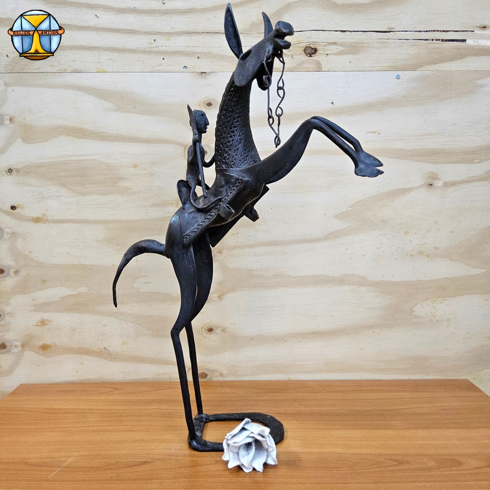 Groot Bronzen beeld Afrikaanse krijger op paard (Dogon stam), Ophalen of Verzenden