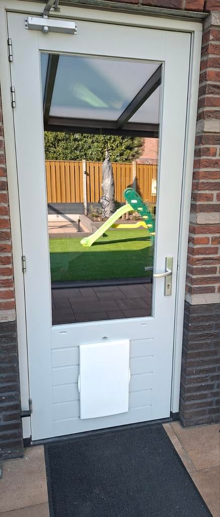 Buitendeur 235 hoog, HR++ glas en hondenluik, Ophalen, 80 tot 100 cm, 215 cm of meer, Glas