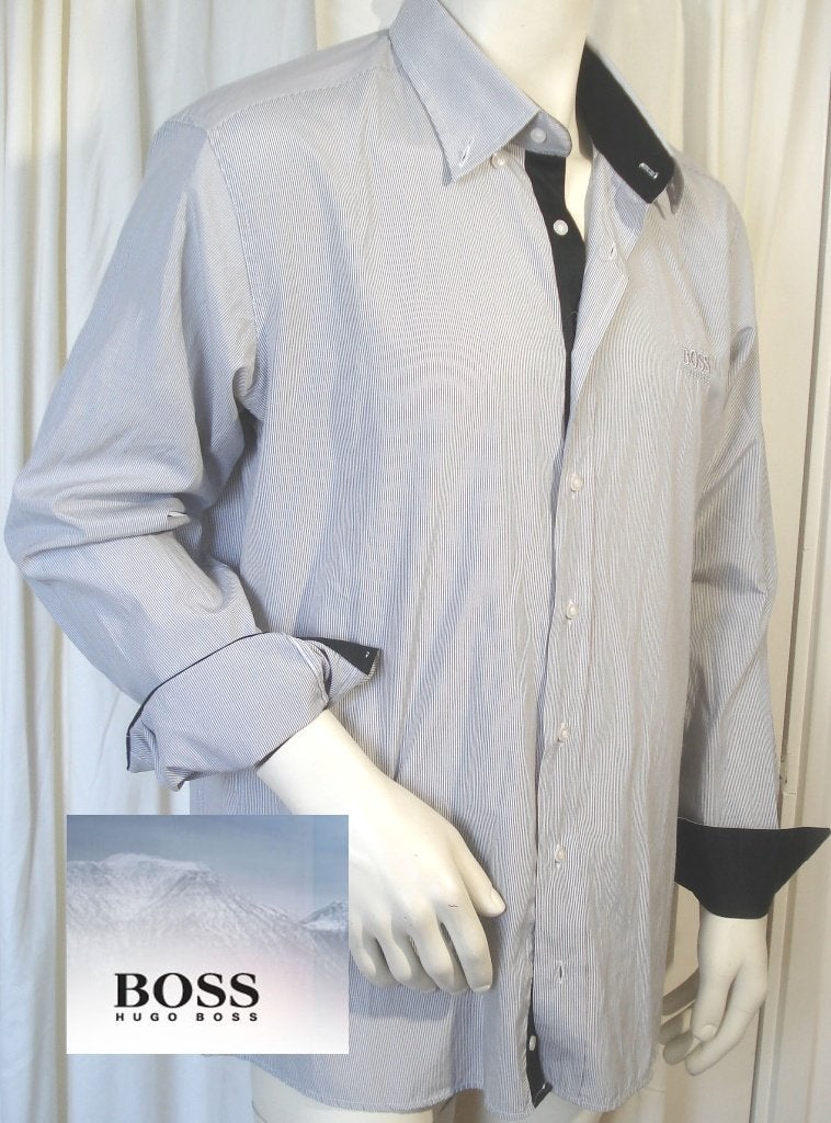 BOSS HUGO BOSS 🧐overhemd met fijne streep mt 2XL, Verzenden, Zo goed als nieuw, Overige halswijdtes, Grijs