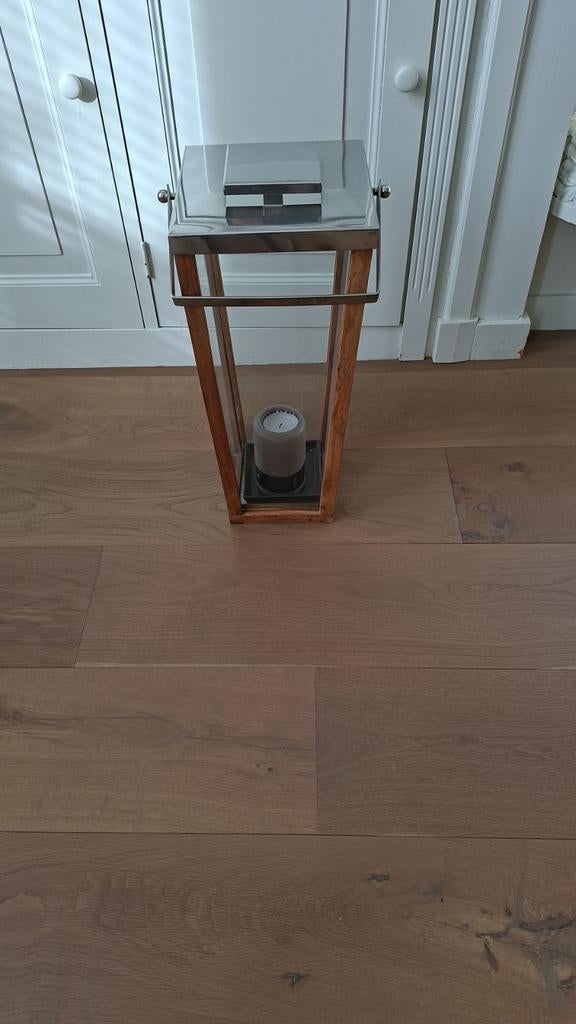 Stijlvolle houten lantaarn met metalen accenten, Ophalen, Gebruikt, Bruin, Kandelaar