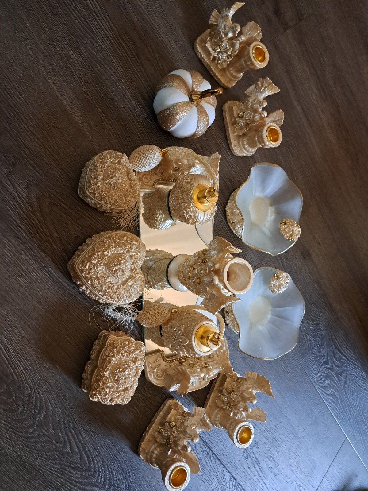 Decoratieve set: Kandelaars, spiegels en doosjes, Ophalen, Overige materialen, Overige merken, Zo goed als nieuw