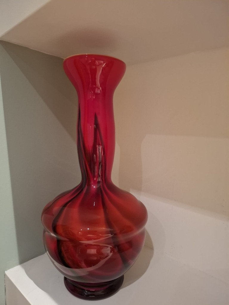 Sfeervolle kleurrijke vintage Opaline glazen vaas, Ophalen of Verzenden