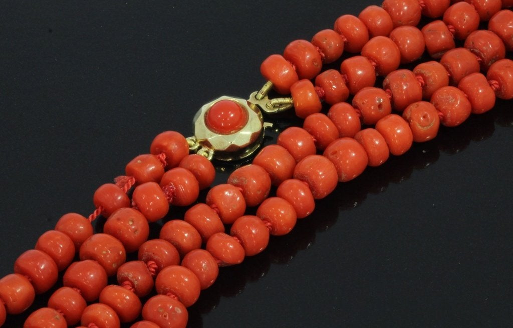 Bloedkoraal antieke ketting fraai 14k slot goud dame vintage, Sieraden, Tassen en Uiterlijk, Antieke sieraden, Ophalen of Verzenden
