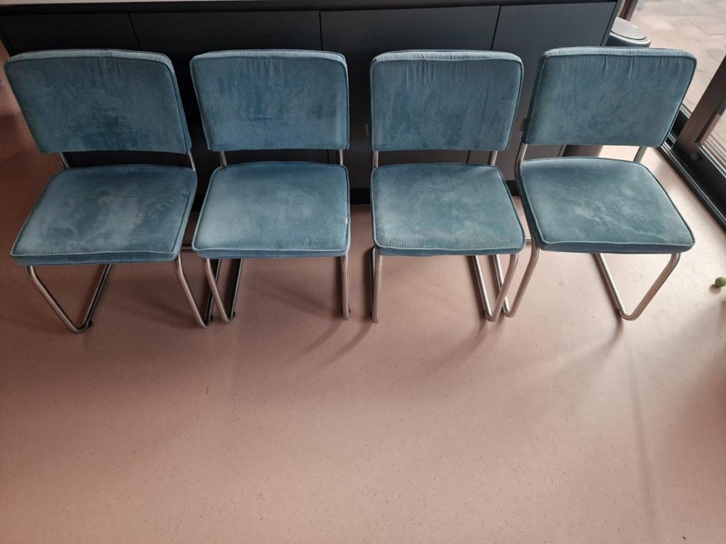 4 stoelen Zuiver Ridge Rib blauw turquoise, Gebruikt, Blauw, Ophalen of Verzenden, Modern