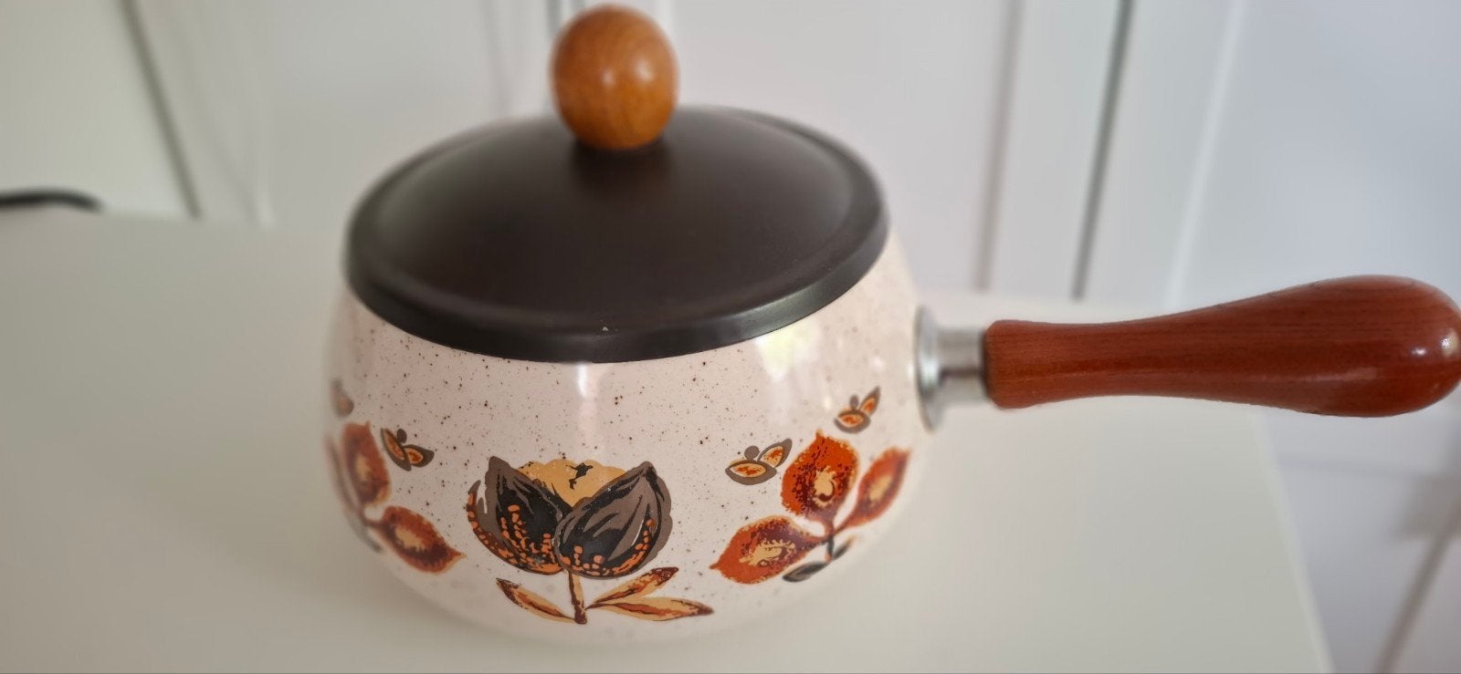 Vintage fonduepan met bloemmotief, Ophalen of Verzenden