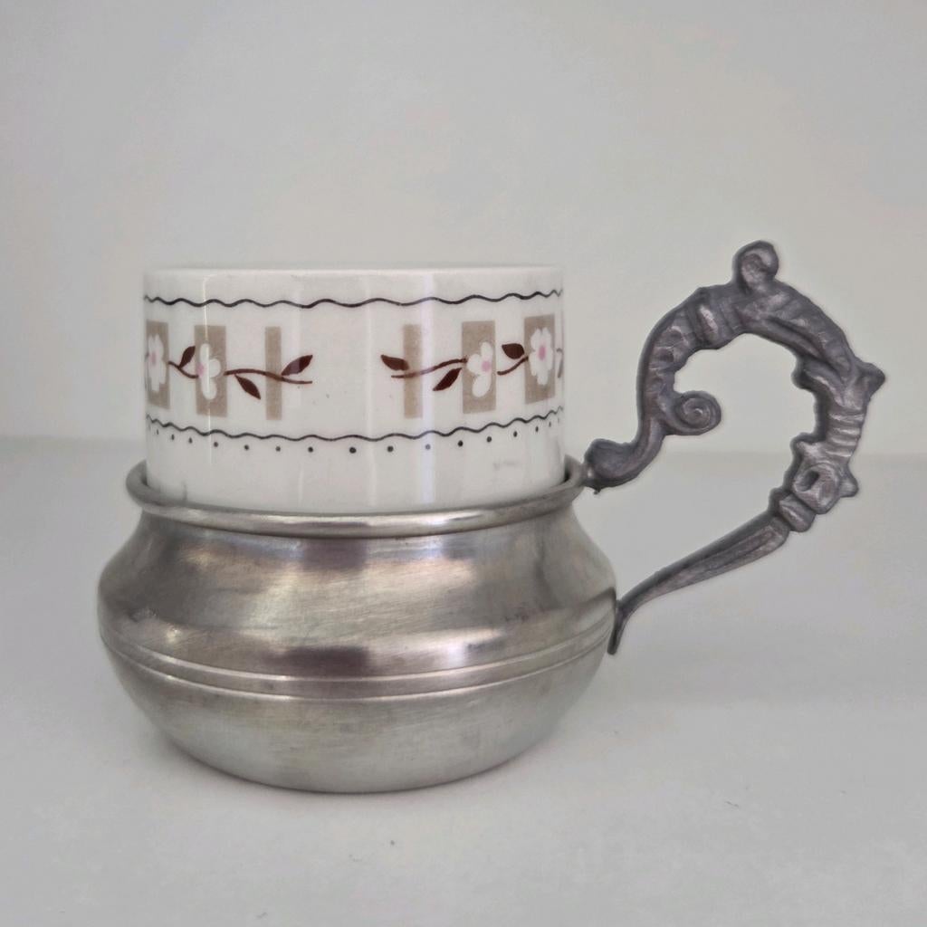 Vintage Weidmann Porzellan Espresso Kopje met tinnen houder, Ophalen of Verzenden
