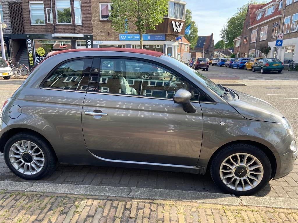 Fiat 500 cabrio 1.2 C 2013 Grijs met rood dak, Auto's, Fiat, Voorwielaandrijving, Stof, 4 cilinders, Parkeersensor