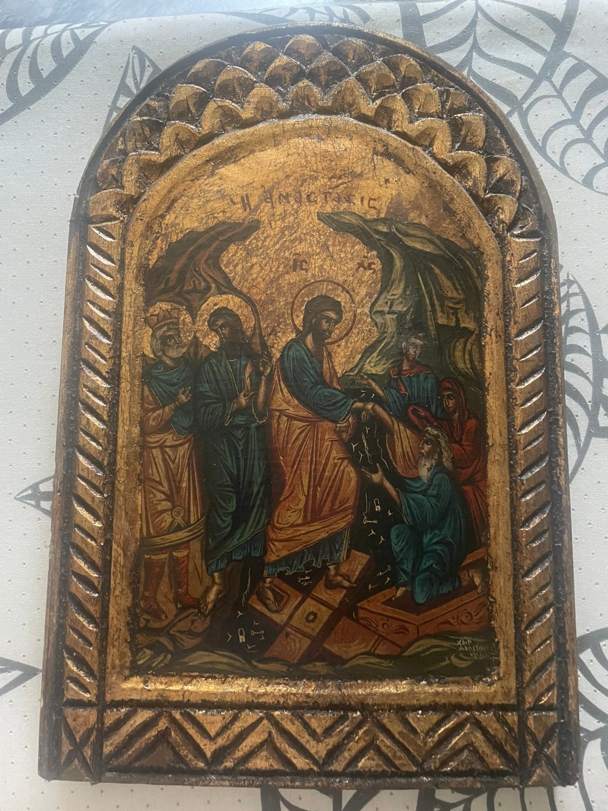 Handgeschilderde byzant icoon uit griekenland, Antiek en Kunst, Ophalen of Verzenden