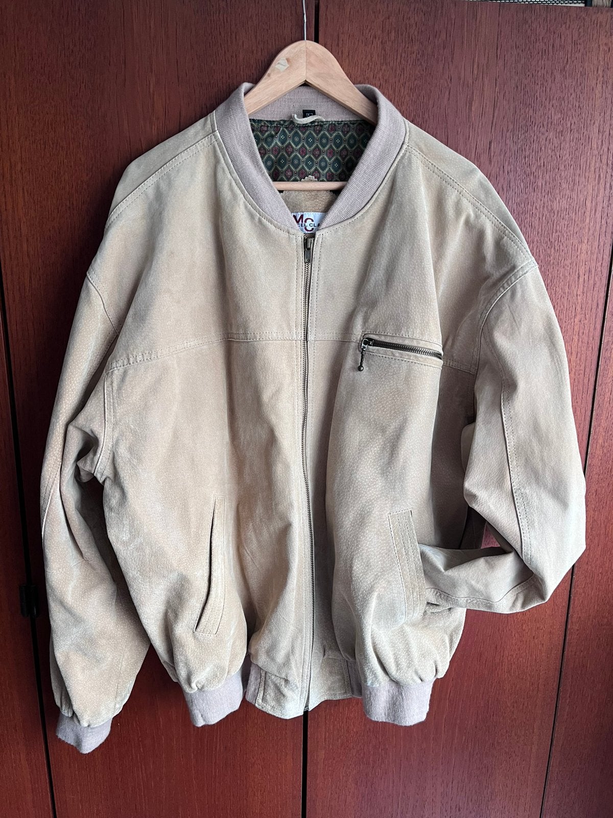 Vintage suède bomberjack, unisex,  beige, maat L, Ophalen of Verzenden, Zo goed als nieuw, Maat 52/54 (L), Beige