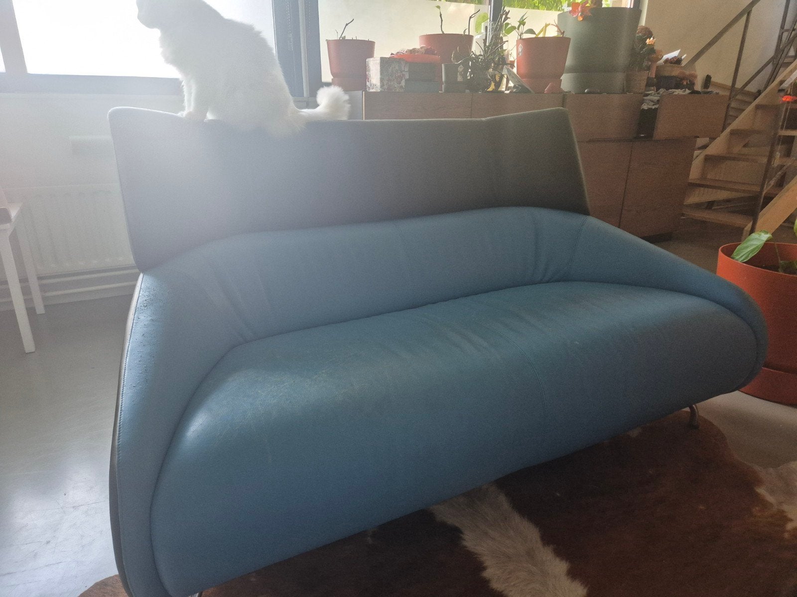 vintage Leolux? bank blauw/zwart, Gebruikt, 100 tot 125 cm, 150 tot 200 cm, Driepersoons