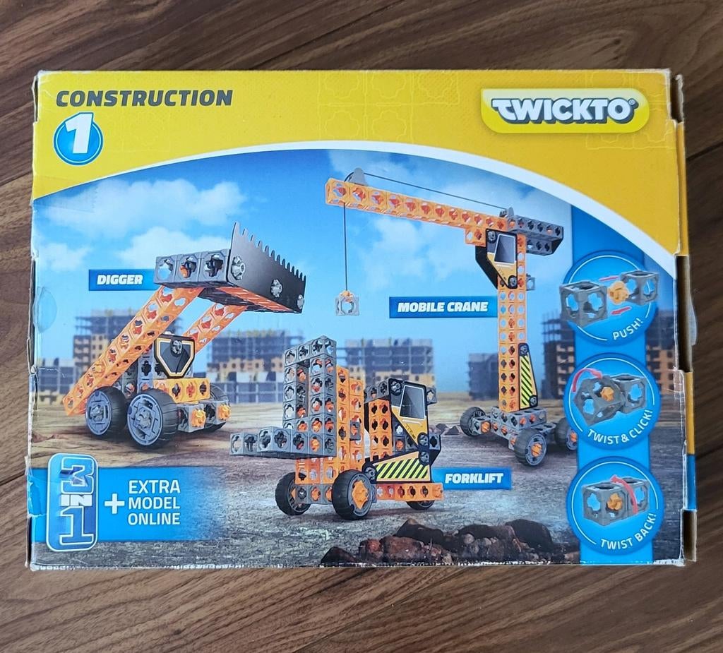 Twickto Constructie Set - Graafmachine, Kraan, Heftruck, Kinderen en Baby's, Ophalen of Verzenden, Zo goed als nieuw, Overige merken
