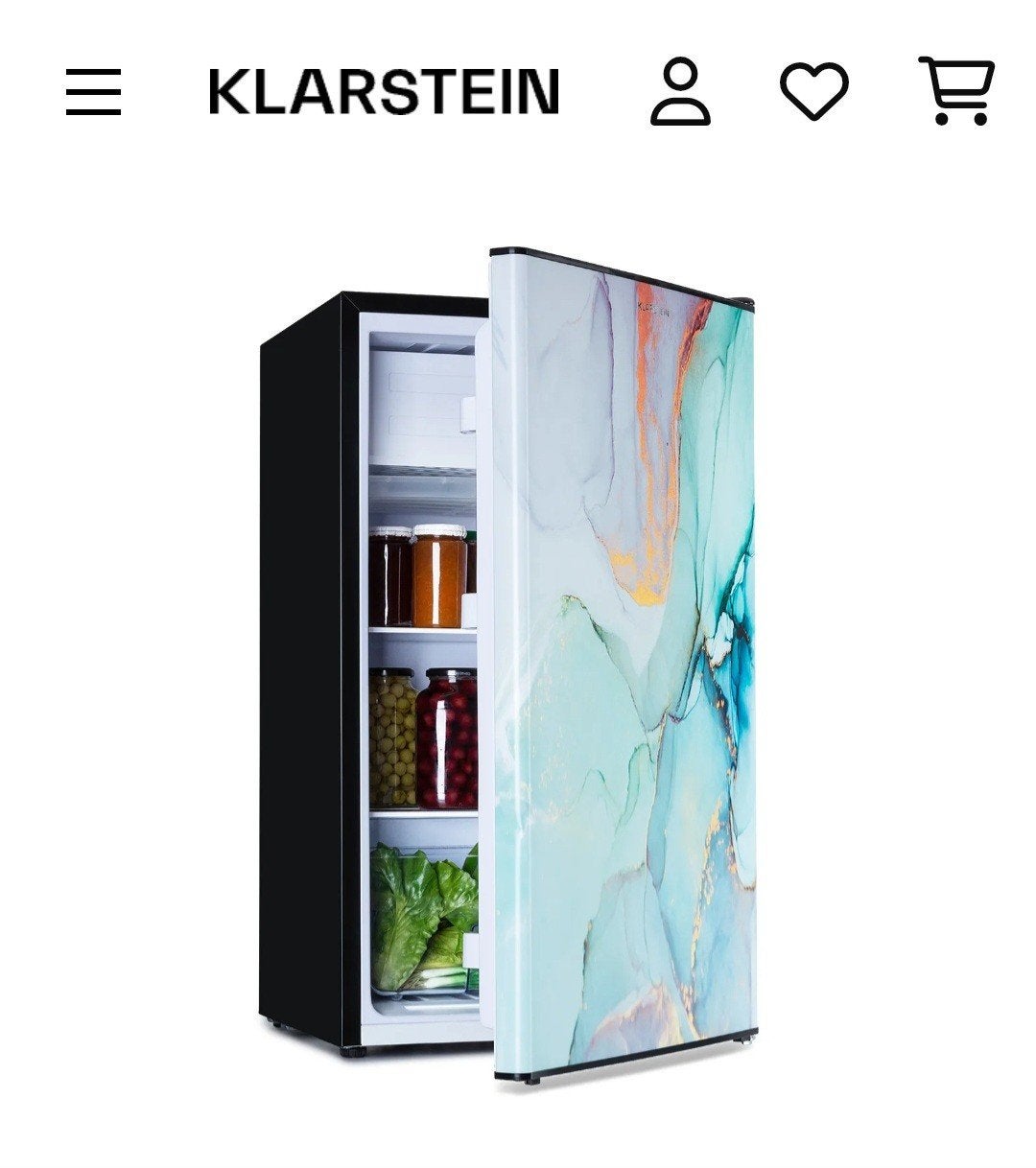 Klarstein design koelkast, Minder dan 75 liter, Ophalen, Zonder vriesvak, Minder dan 85 cm