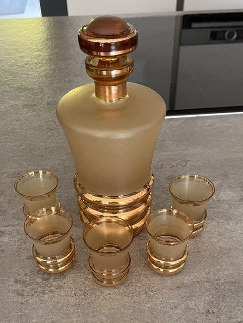 elegante vintage likeurset karaf met 5 glaasjes jaren 50/60, Ophalen of Verzenden