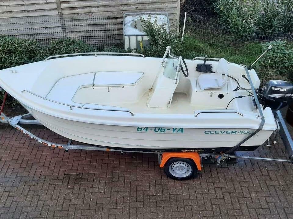 Polyester Consoleboot Suzuki 15pk 4takt, Watersport en Boten, Ophalen, 15 pk, Elektrisch, Zo goed als nieuw