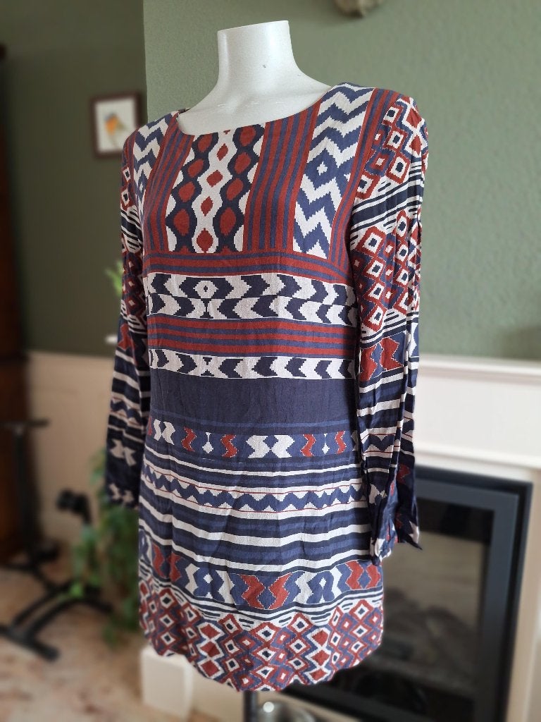 Desigual blauw rood crème jurk 40 M, Maat 38/40 (M), Desigual, Gedragen, Boven de knie