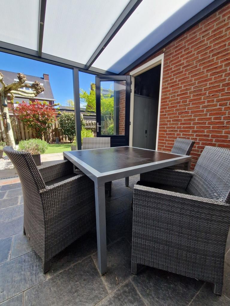 Tuinset met 4 stoelen incl kussens, Ophalen, Gebruikt