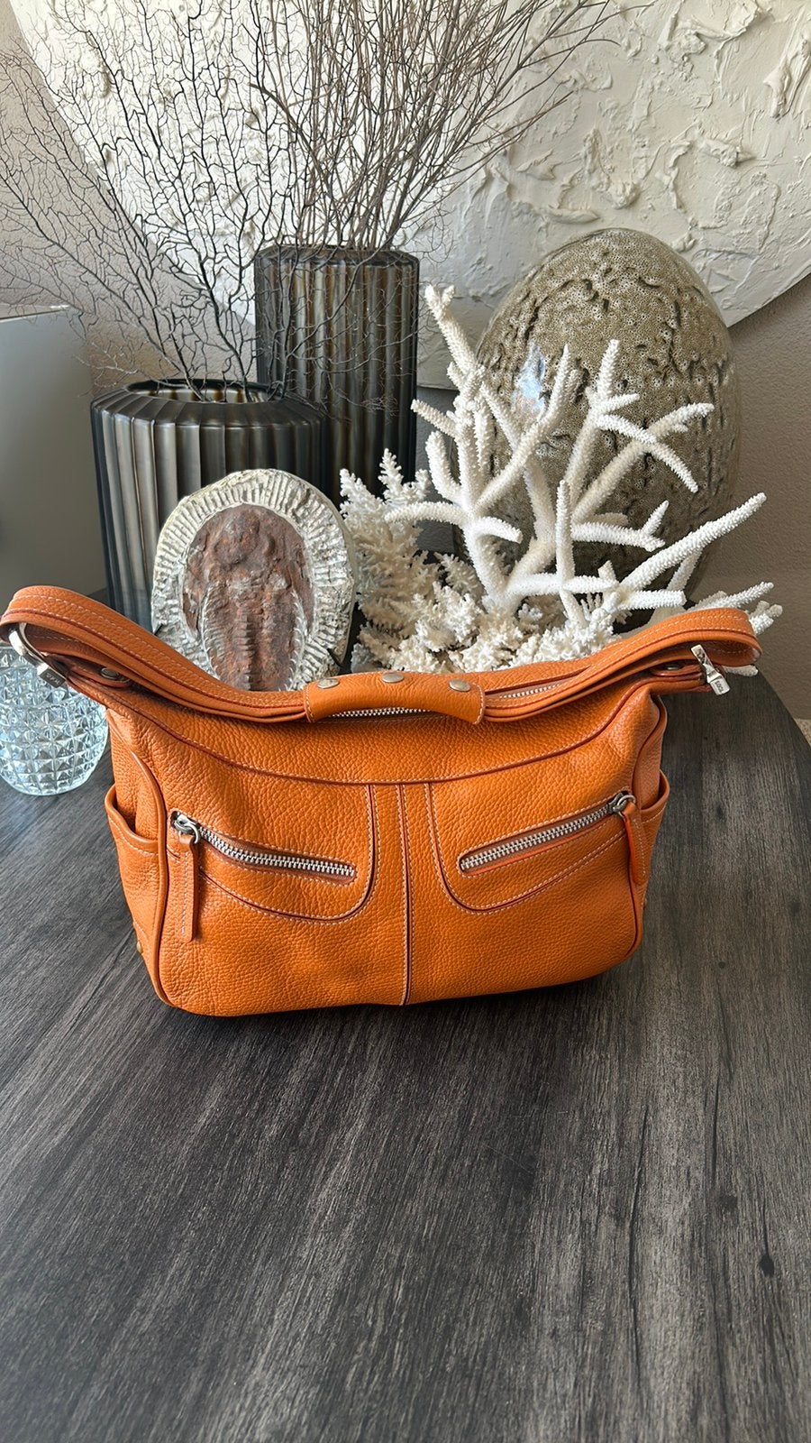 Super leuke oranje leren handtas van Tod,s origineel, Ophalen of Verzenden, Zo goed als nieuw, Oranje, Handtas