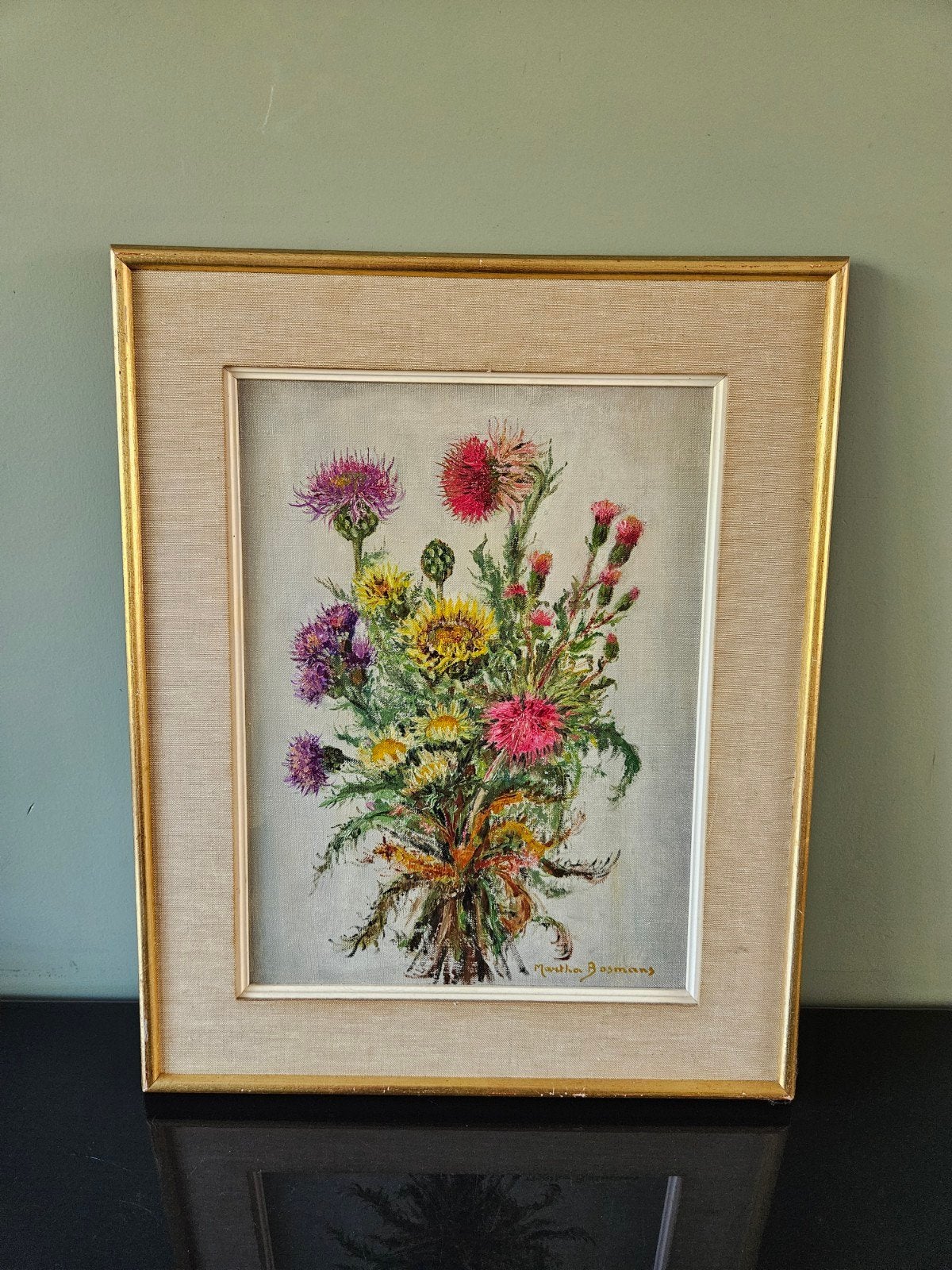 Bloemenstilleven distels olieverf Schilderij Martha Bosmans, Ophalen of Verzenden