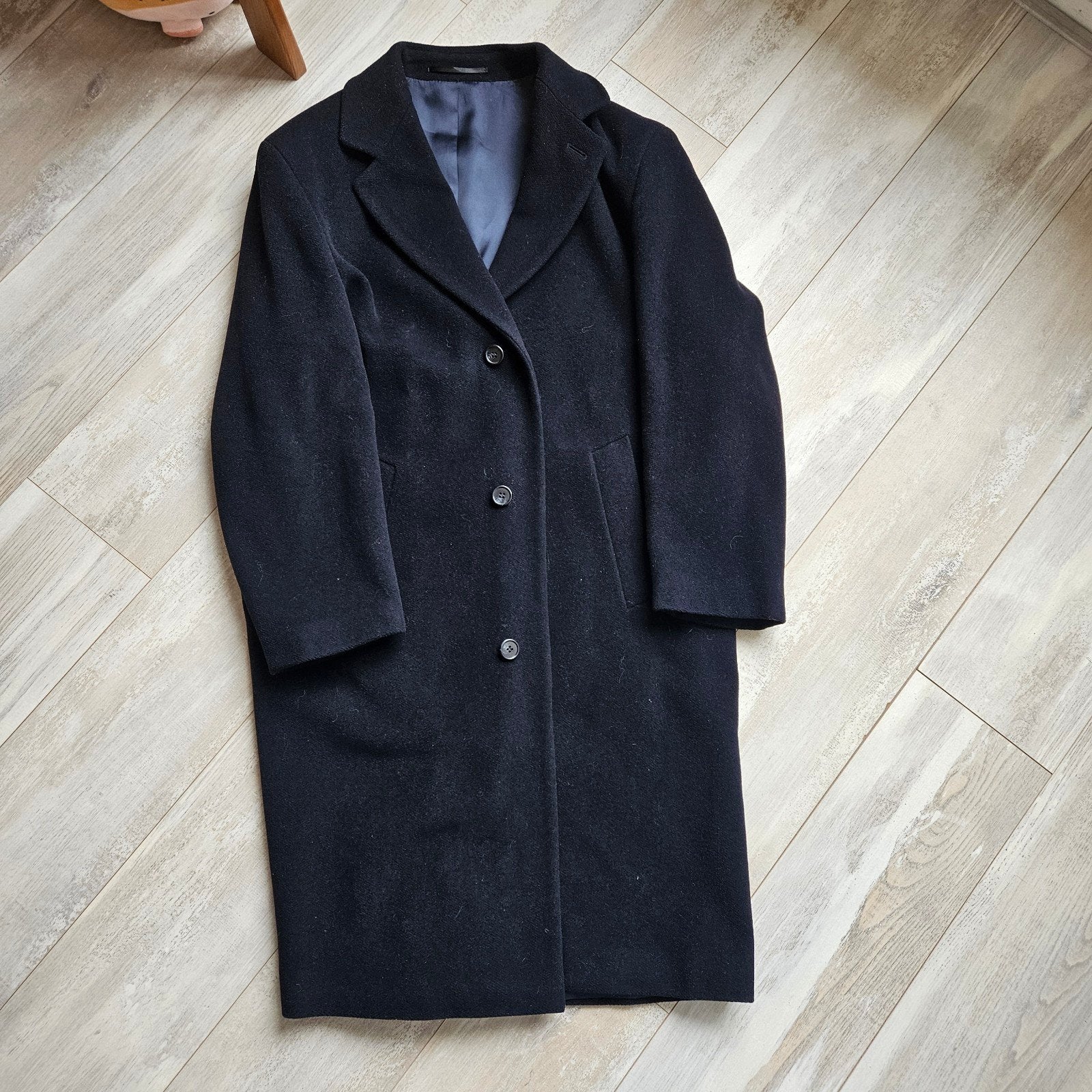 Lange wollen jas maat 54, Kleding | Dames, Ophalen of Verzenden, Gedragen, Maat 46/48 (XL) of groter, Blauw