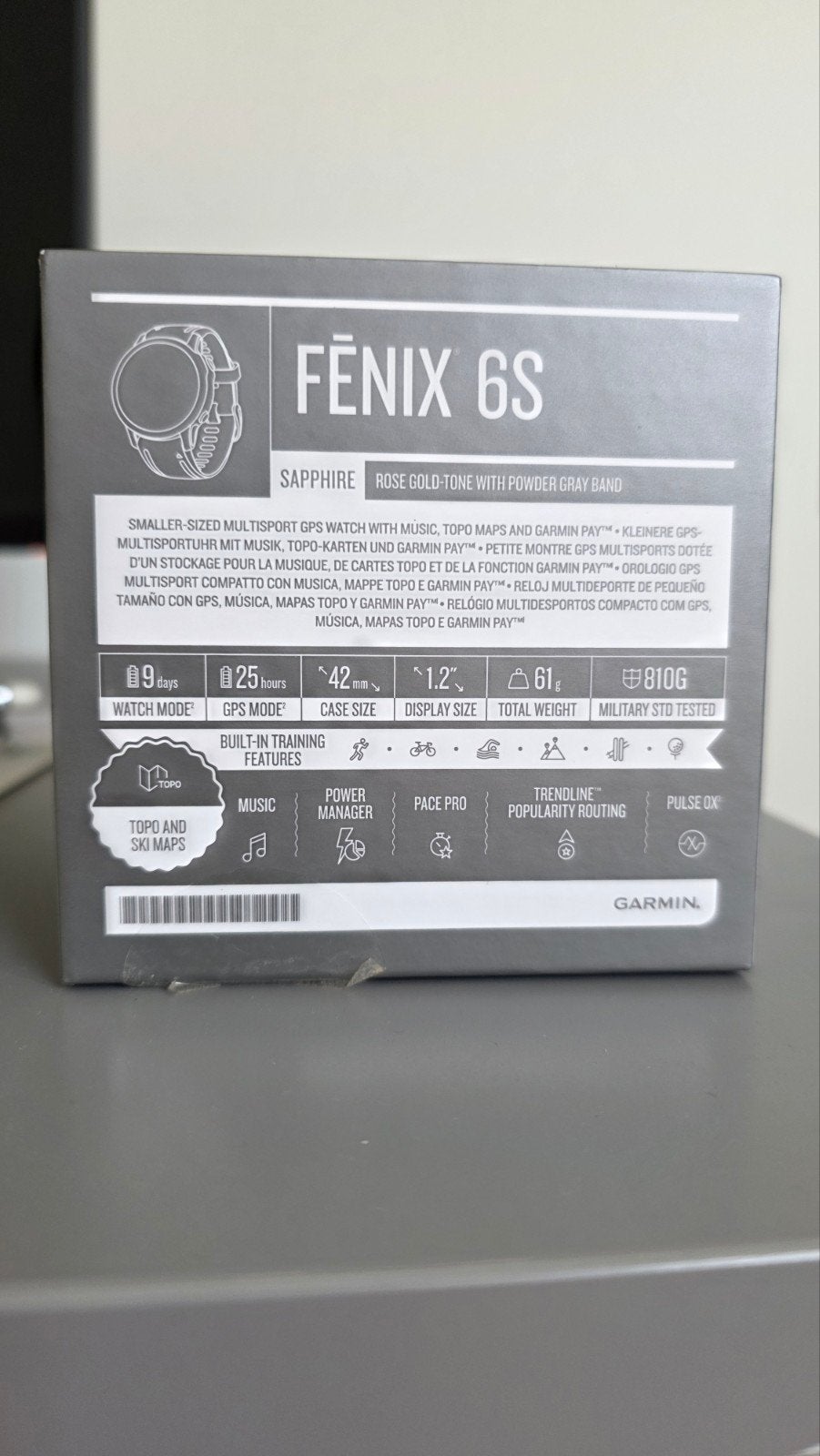 Garmin Fēnix 6S Sapphire Glas Rose Gold/Powder Gray, Conditie, Garmin, Ophalen of Verzenden, Zo goed als nieuw