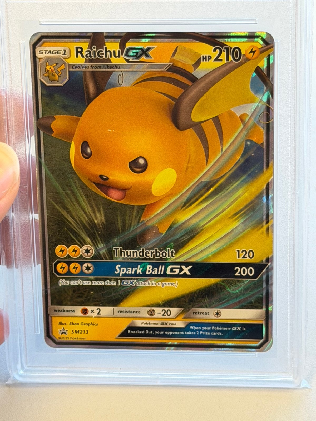 Raichu GX SM213 213 slab UCG 10 GEM MINT Hidden Fates Promo, Hobby en Vrije tijd, Ophalen of Verzenden, Nieuw, Losse kaart, Foil