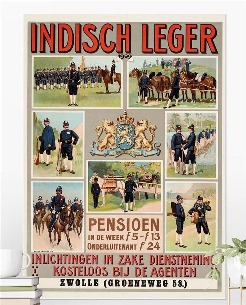 grote Indisch Leger 1909 KNIL Propaganda Poster Affiche, Verzamelen, Militaria | Algemeen, Verzenden, Landmacht, Nederland, Foto of Poster
