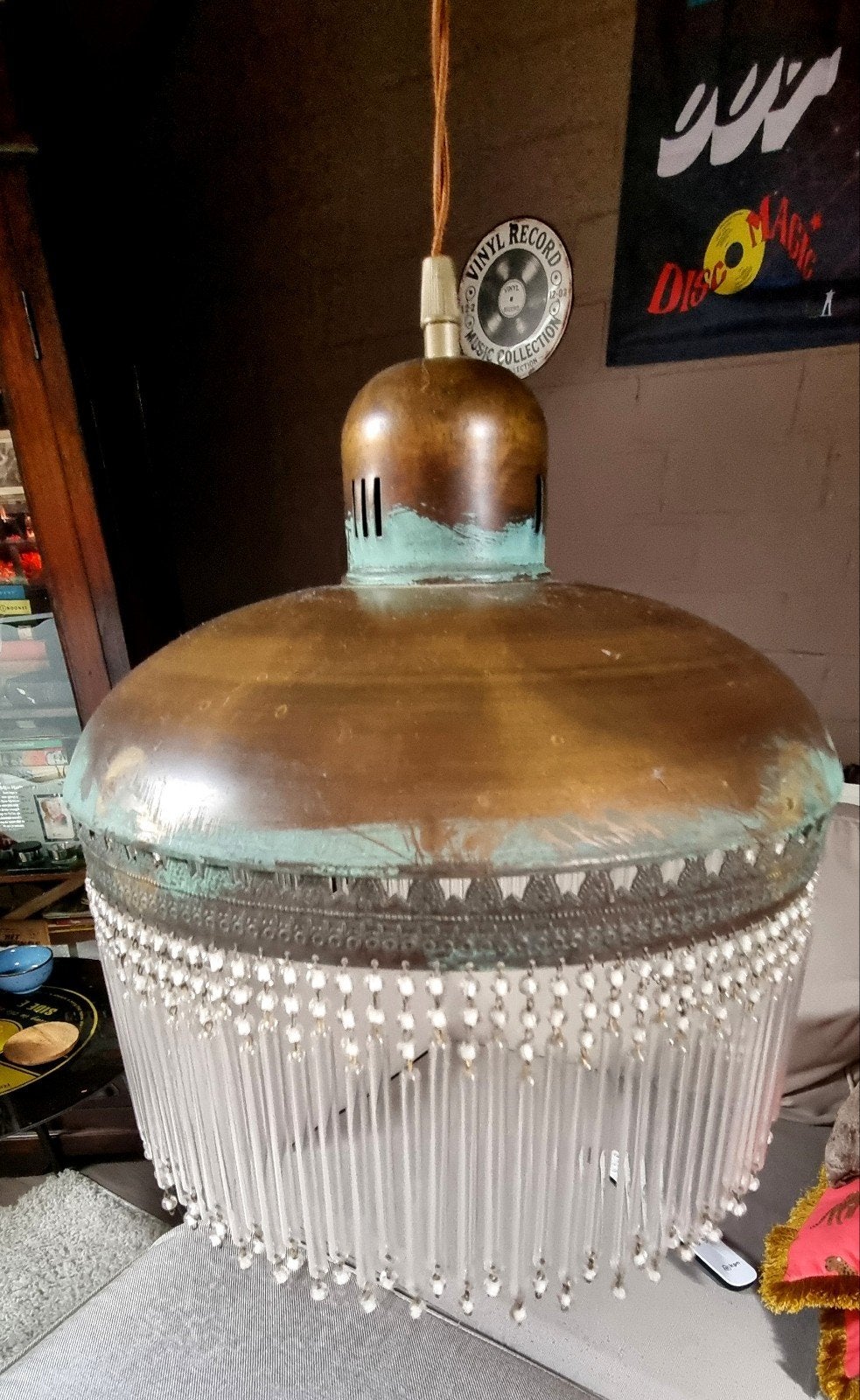 Koperen Hanglamp met Glazen Druppels, Ophalen