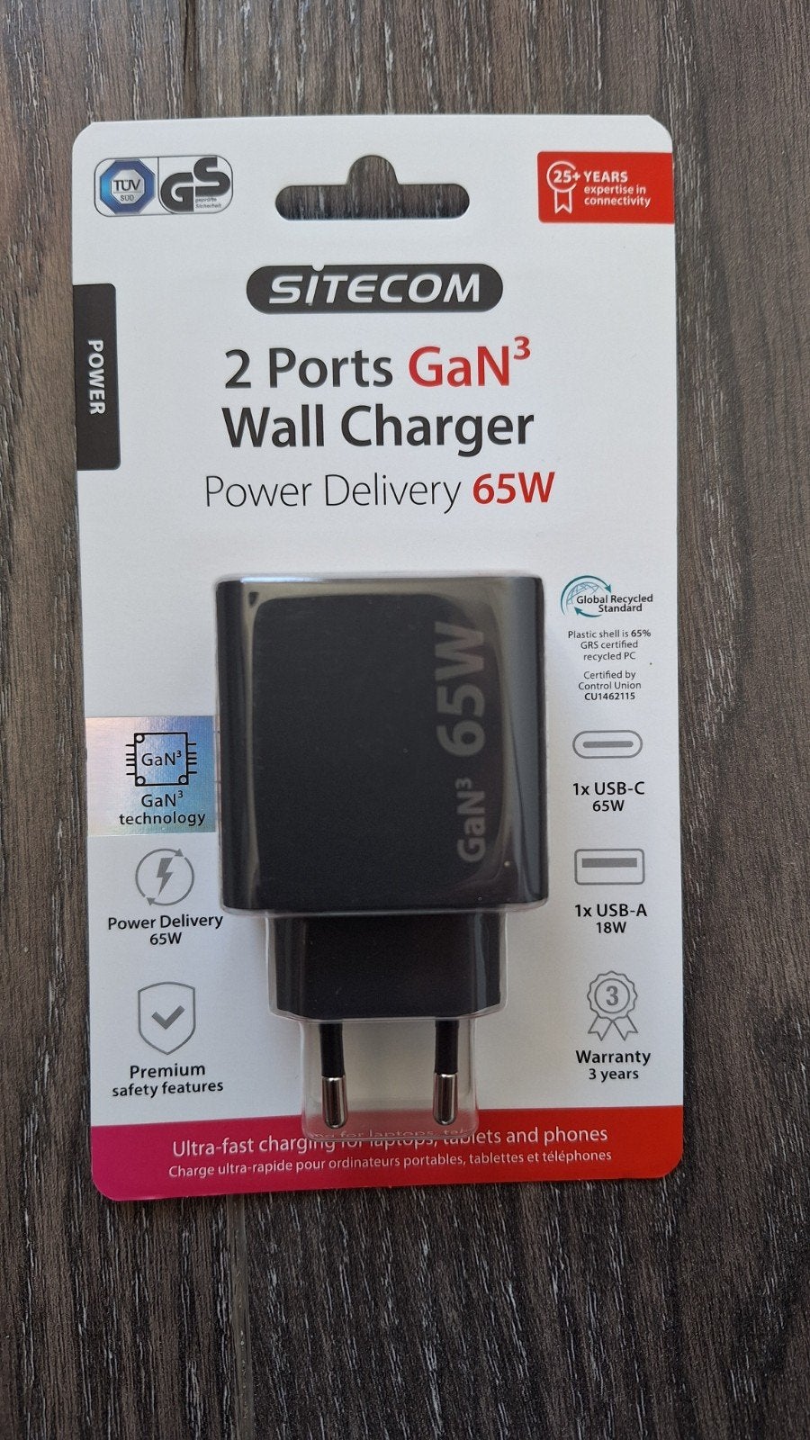 5x Sitecom 2 Poorten GaN³ Wandlader 65W Power Delivery, Universeel, Adapter, Nieuw, Ophalen of Verzenden