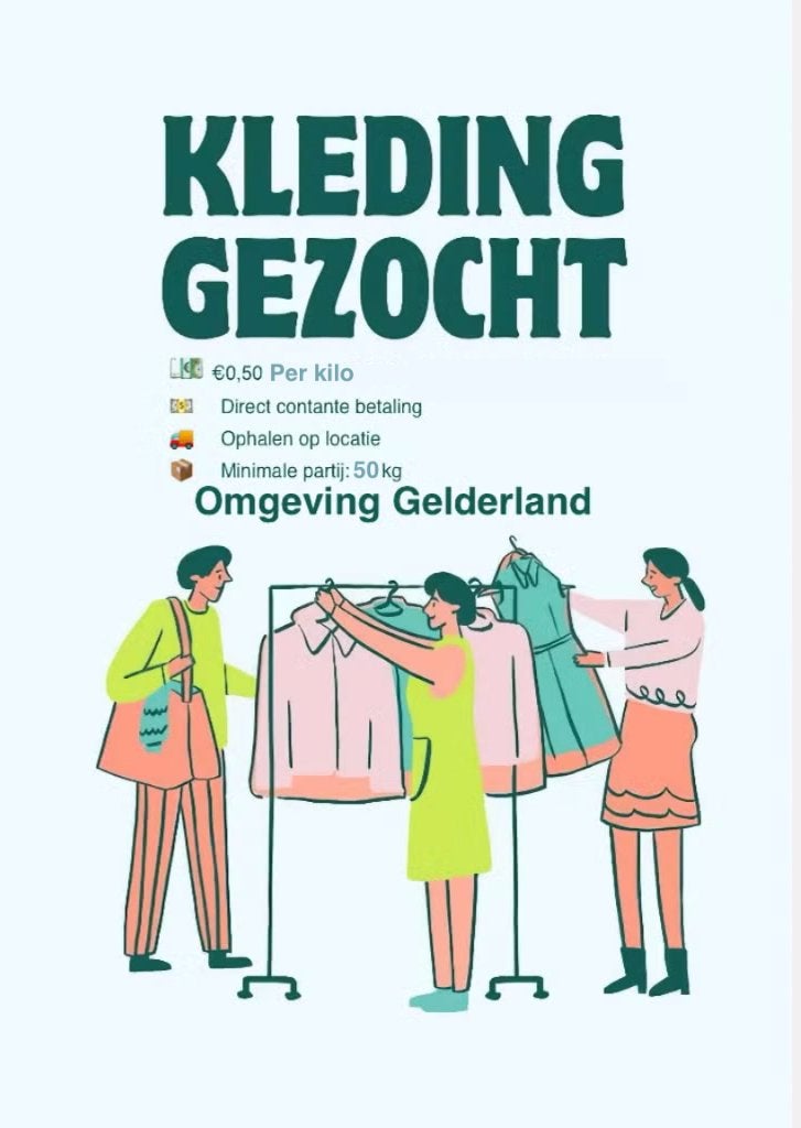 Gezocht: Nieuwe & 2e Hands Kleding €0,50 per kilo, Ophalen, Zo goed als nieuw, Alle merken